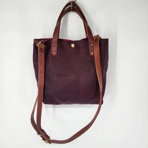 KMM & Co Leather Mini Tote Bag Crossbody Strap Distressed Two Tone Red Kodiak